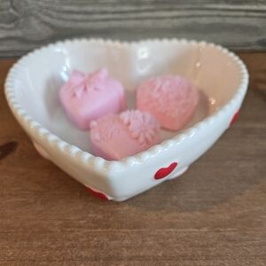 Heart-Shaped Ceramic Bowl with Pink Soaps